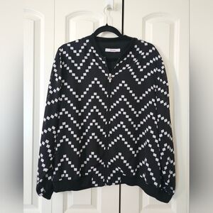 TanJay Womens Jacket Black White Zip-Up Dress Up Sz L-XL